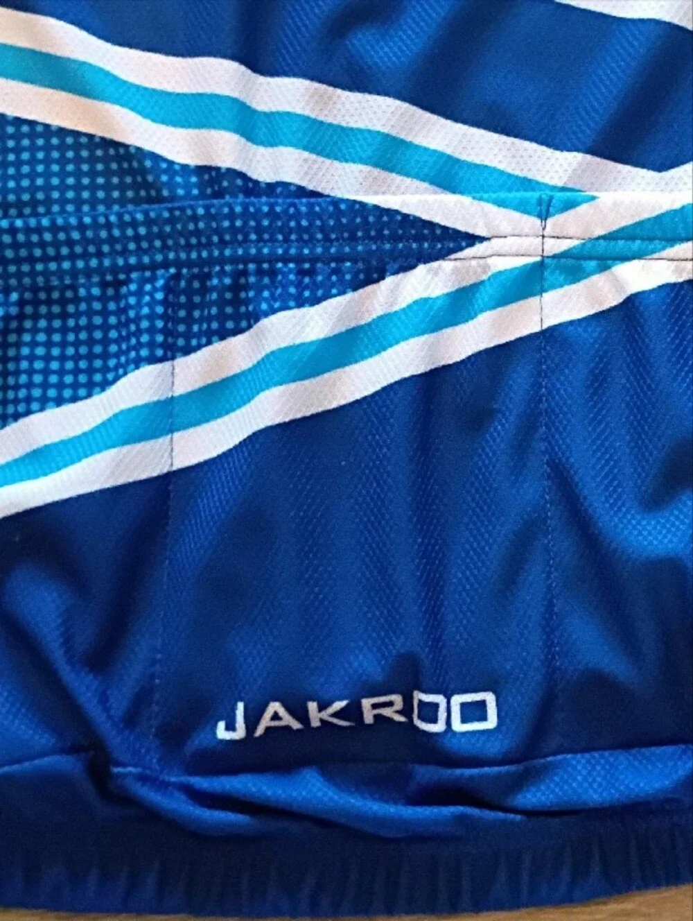 JAKROO Blue Cycling Jersey with White Stripes-NWT-Sz Medium-SS Back Pouch